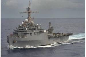 Amphibious transport dock ship USS Denver (LPD 9) operates in the Philippine Sea in 2012. (U.S. Navy photo by Mass Communication Specialist Seaman Lacordrick Wilson/Released)
