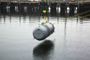 Deployable from the dry deck shelter of a submarine, Snakehead provides guidance and control, navigation, situational awareness, propulsion, maneuvering and sensors in support of the intelligence preparation of the operational environment mission. 
Credit: Richard Allen/US Navy/NUWCD Newport
